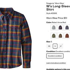 W's | Patagonia | Long-Sleeved Fjord Flannel Shirt | XS | Rebel: Arrow Red